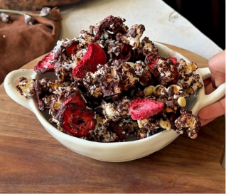 Chocolate Strawberry Coconut Popcorn Clusters